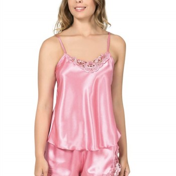 Arias Closet Koyu Pembe Saten Babydoll Şort Takım